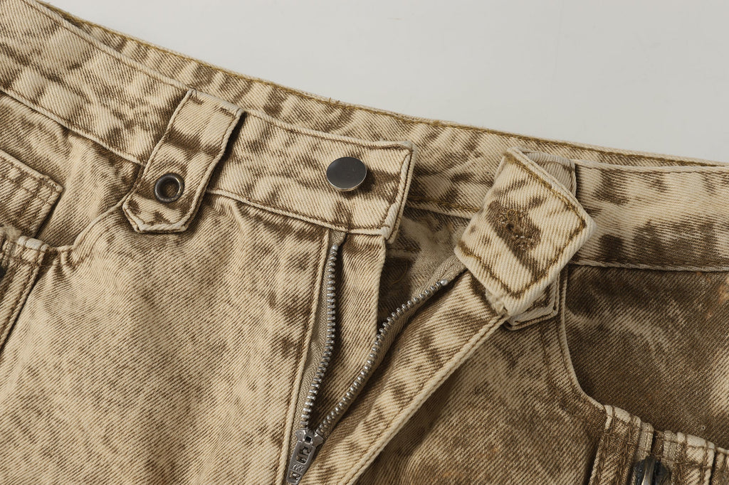 Distressed Raw-Edge Panel Sculpted Wide-Leg Jeans - Drenn