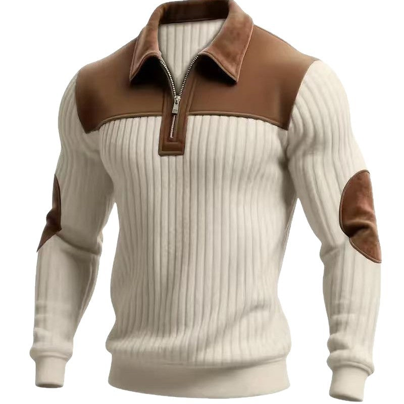 Men’s Half-Zip Color Block Polo Sweater | Ribbed Knit Pullover