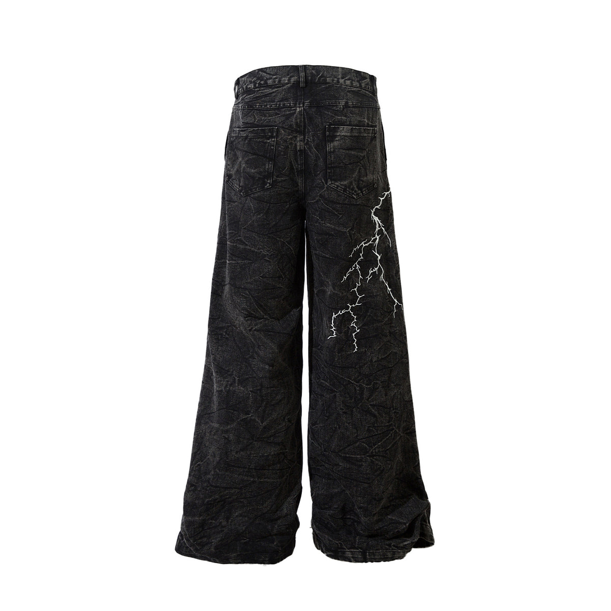 Black Distressed Lightning Print Jeans