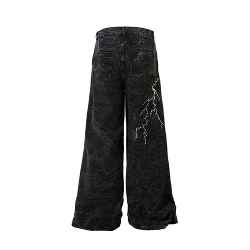 Black Distressed Lightning Print Jeans