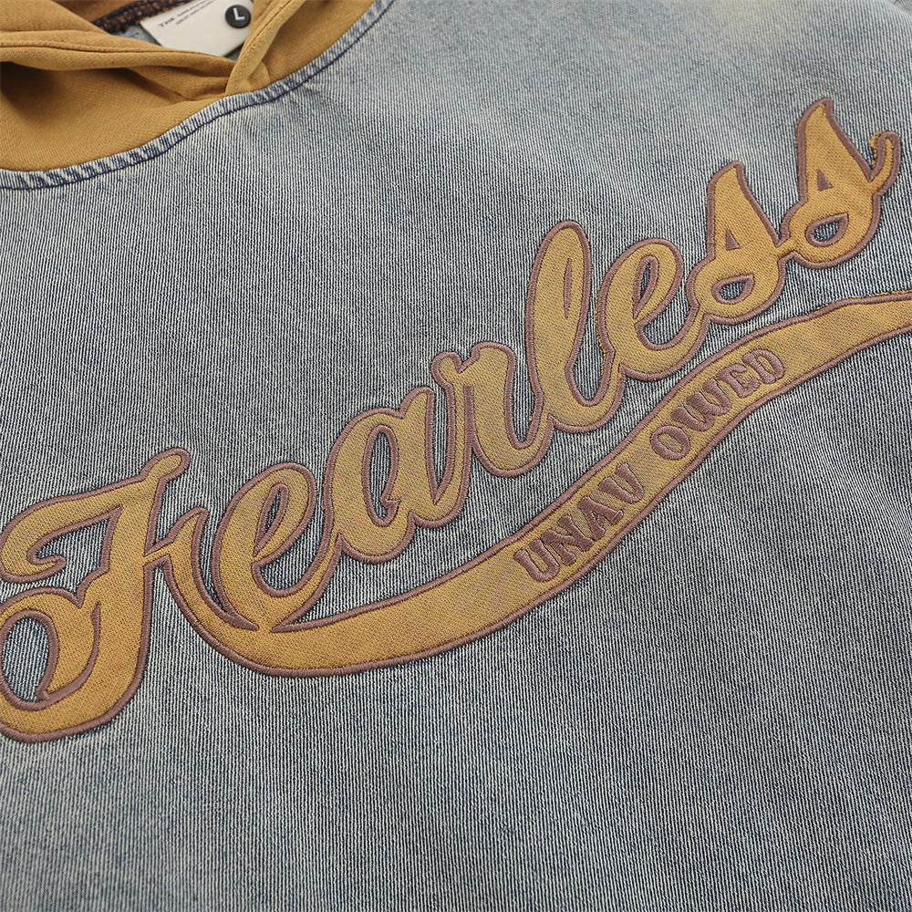 Vintage Color block Denim Hoodie