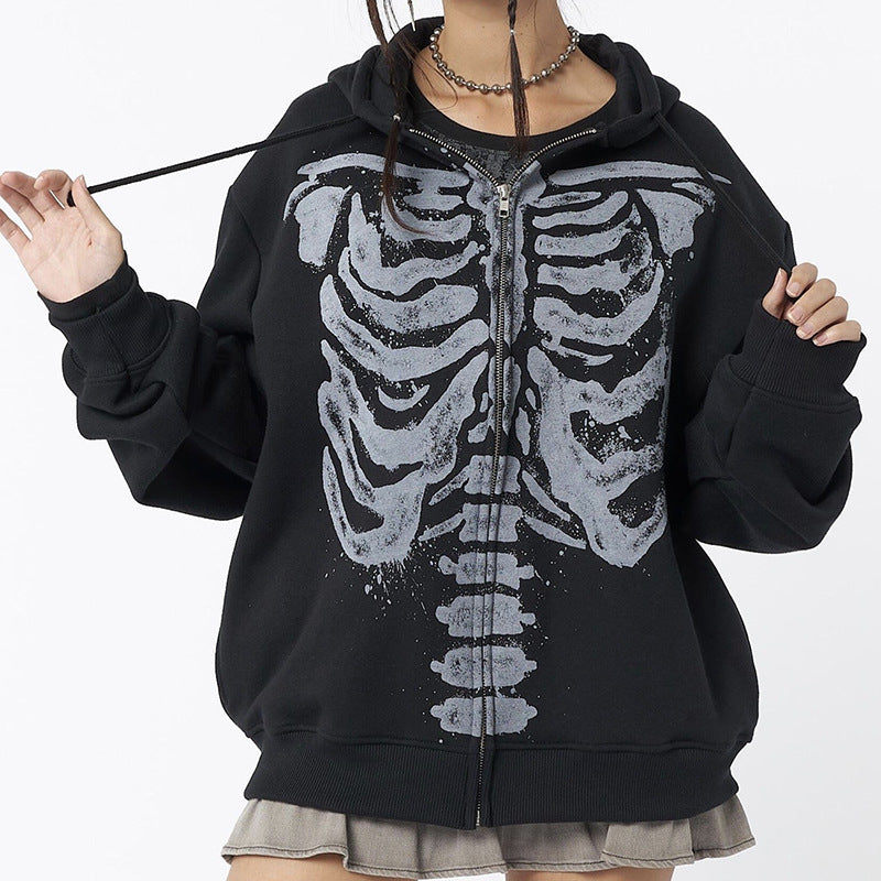 Women's Skeleton Print Oversized Hoodie