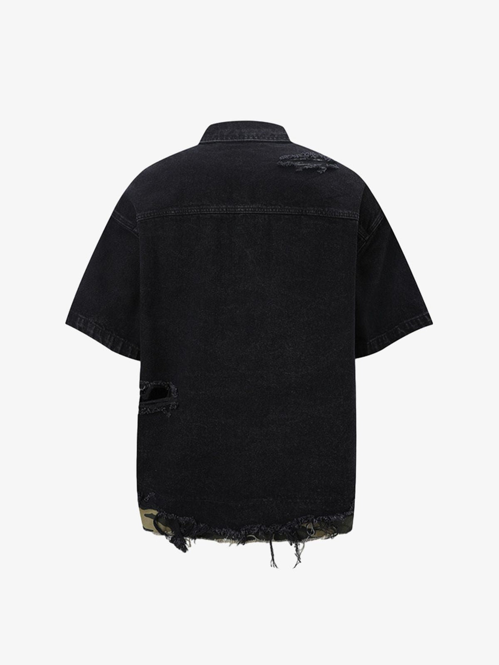 Distressed Denim Ripped Short-Sleeve Shirt