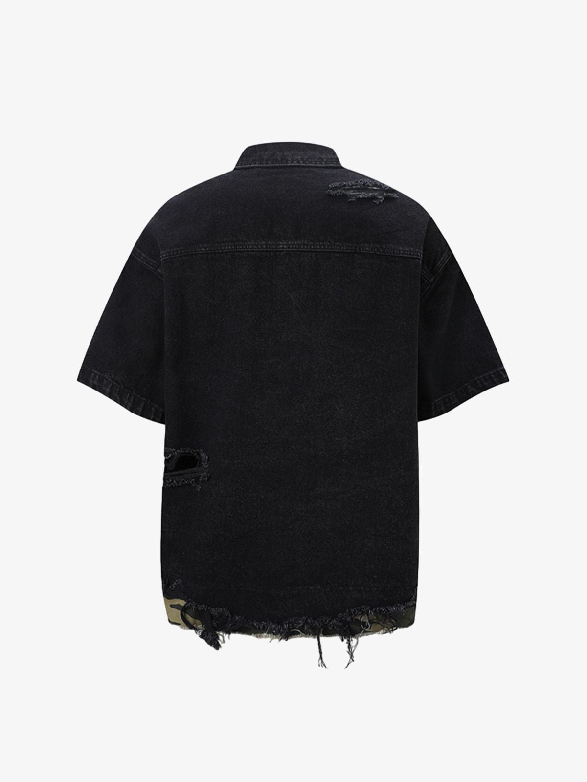 Distressed Denim Ripped Short-Sleeve Shirt