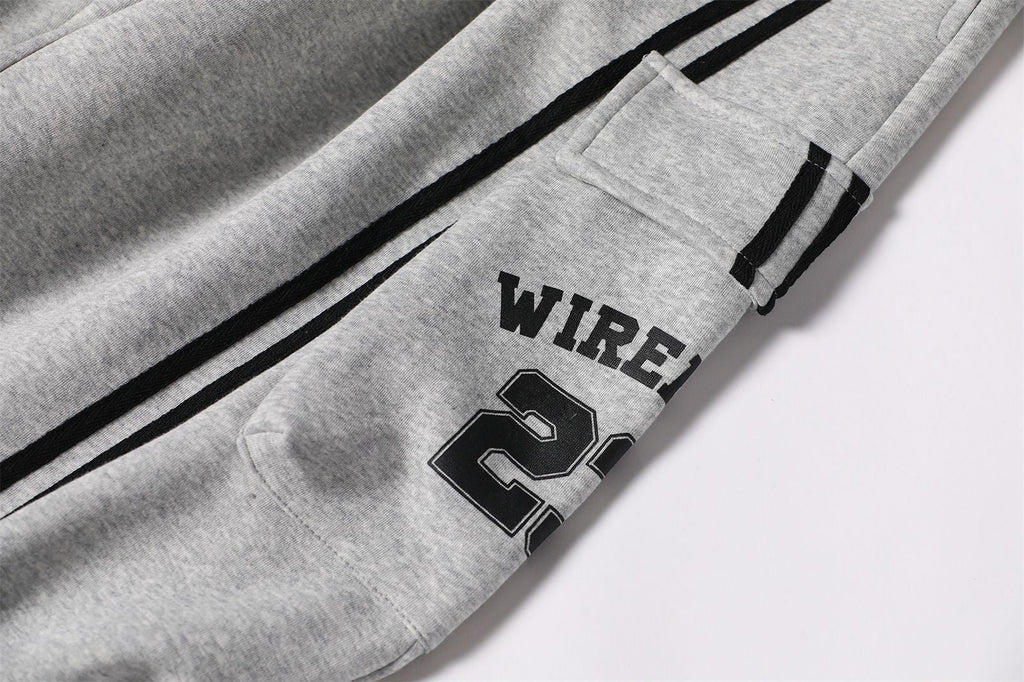 Cotton Web Stitching Letter Print Drawstring Barrel Pants - Drenn