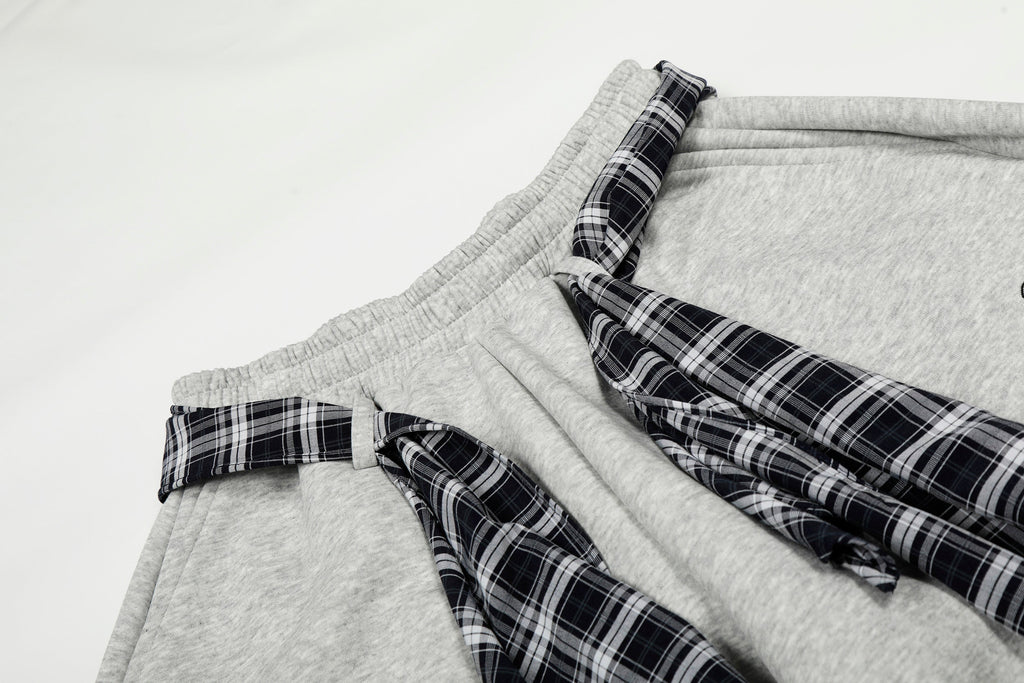 Street Detachable Plaid Waistband Machete Casual Pants - Drenn