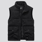 Men’s Corduroy Fleece-Lined Multi-Pocket Winter Puffer Gilet