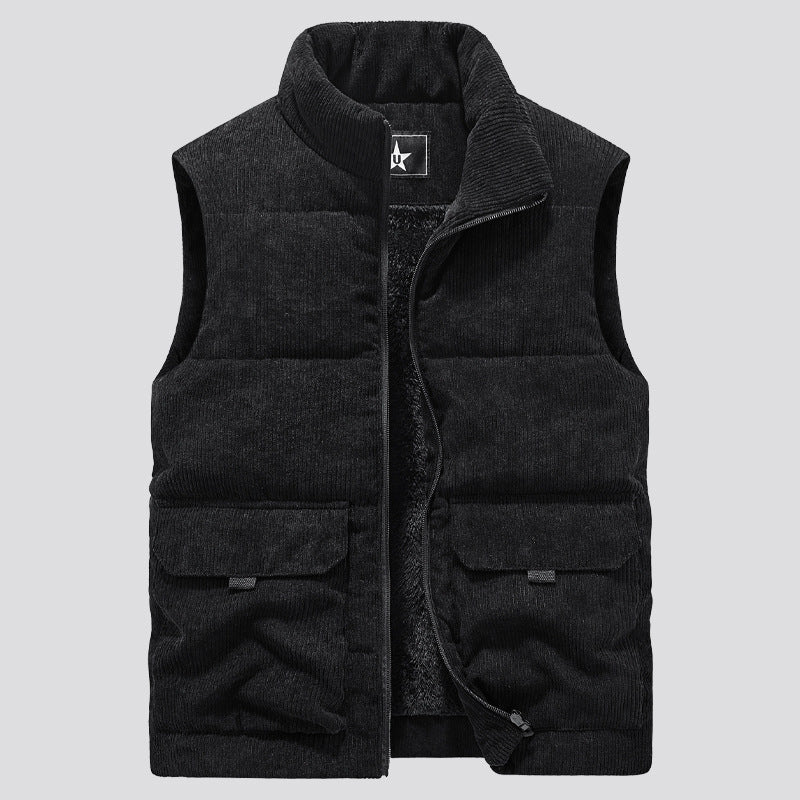 Men’s Corduroy Fleece-Lined Multi-Pocket Winter Puffer Gilet