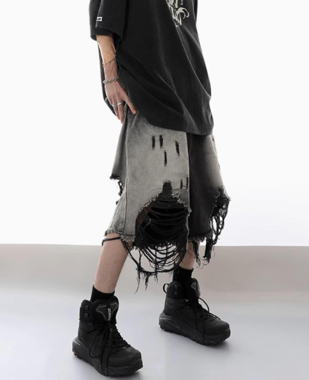 Men's Retro High-Waisted Denim Cargo Shorts