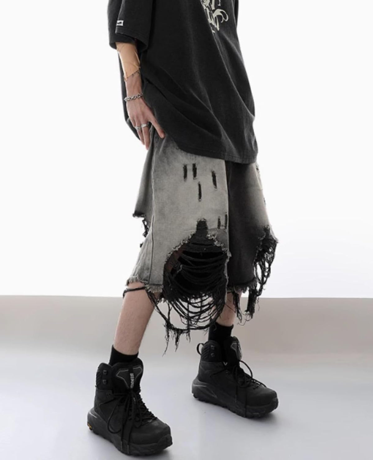 Men's Retro High-Waisted Denim Cargo Shorts