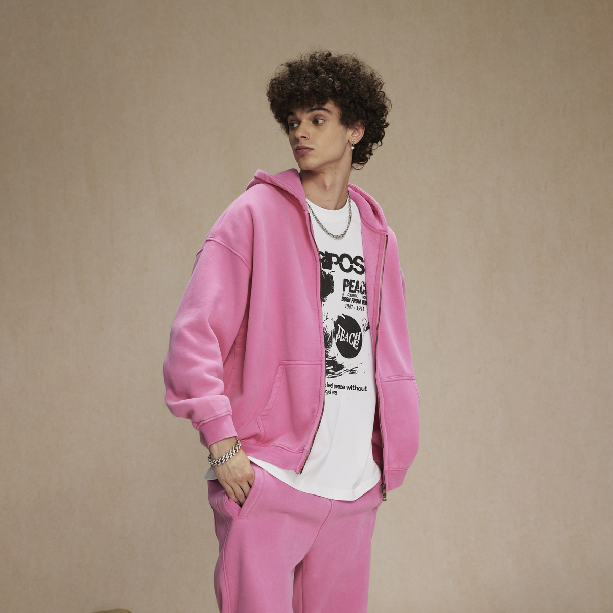 Oversized Vintage Wash Zip-Up Hoodie