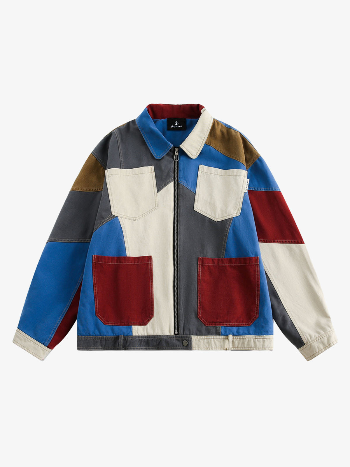 Chaqueta de trabajo con bloques de color y diseño de patchwork