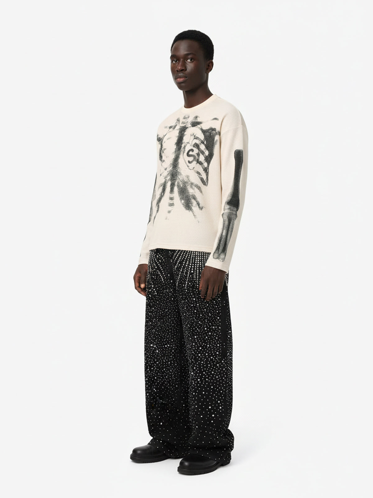 Sudadera de punto waffle con gráfico de esqueleto