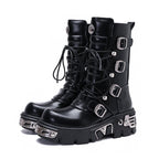 Black Platform Buckle Combat Boots
