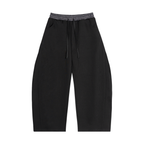 Plaid Waistband Barrel-Leg Sweatpants