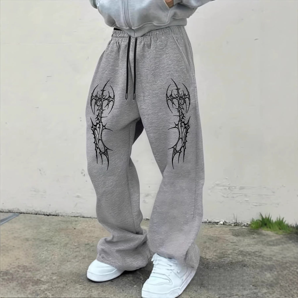 Men's Loose-fit Pants With Dark Gothic Prints
