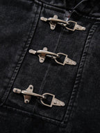 Toggle Front Washed Denim Hoodie