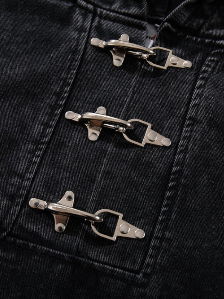 Toggle Front Washed Denim Hoodie