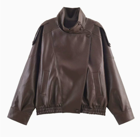 Women's Oversized Jacket with Diagonal Buttons