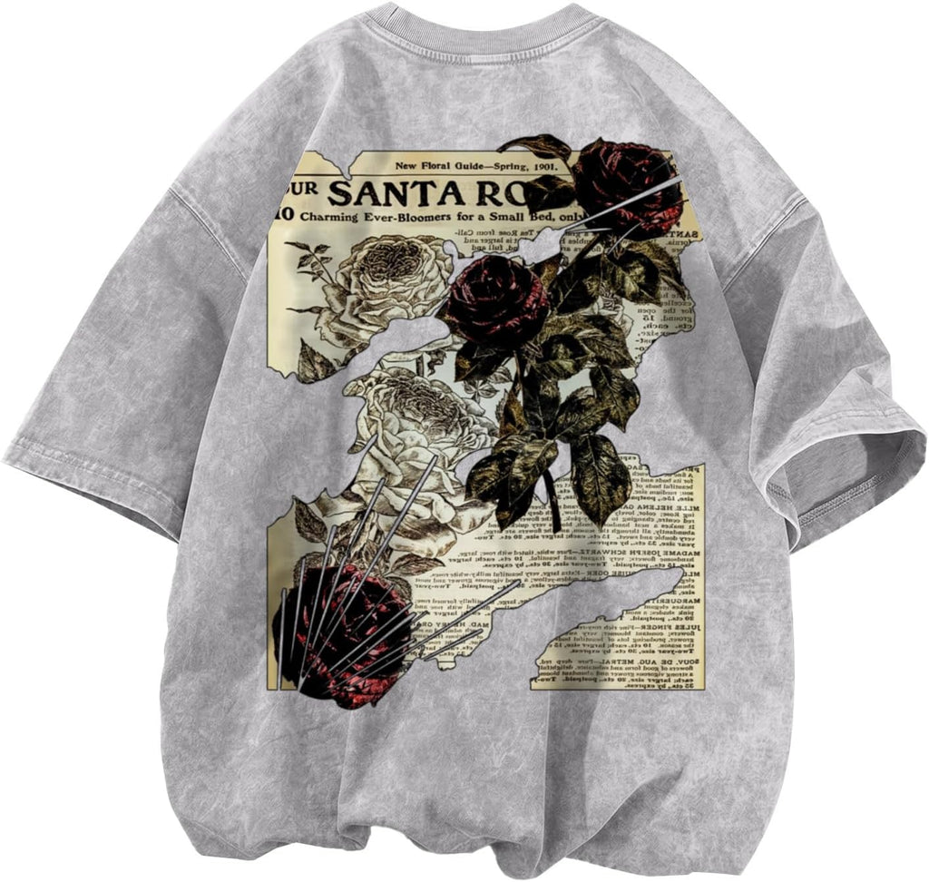Men's Rose Graphic Acid-Wash T-Shirt