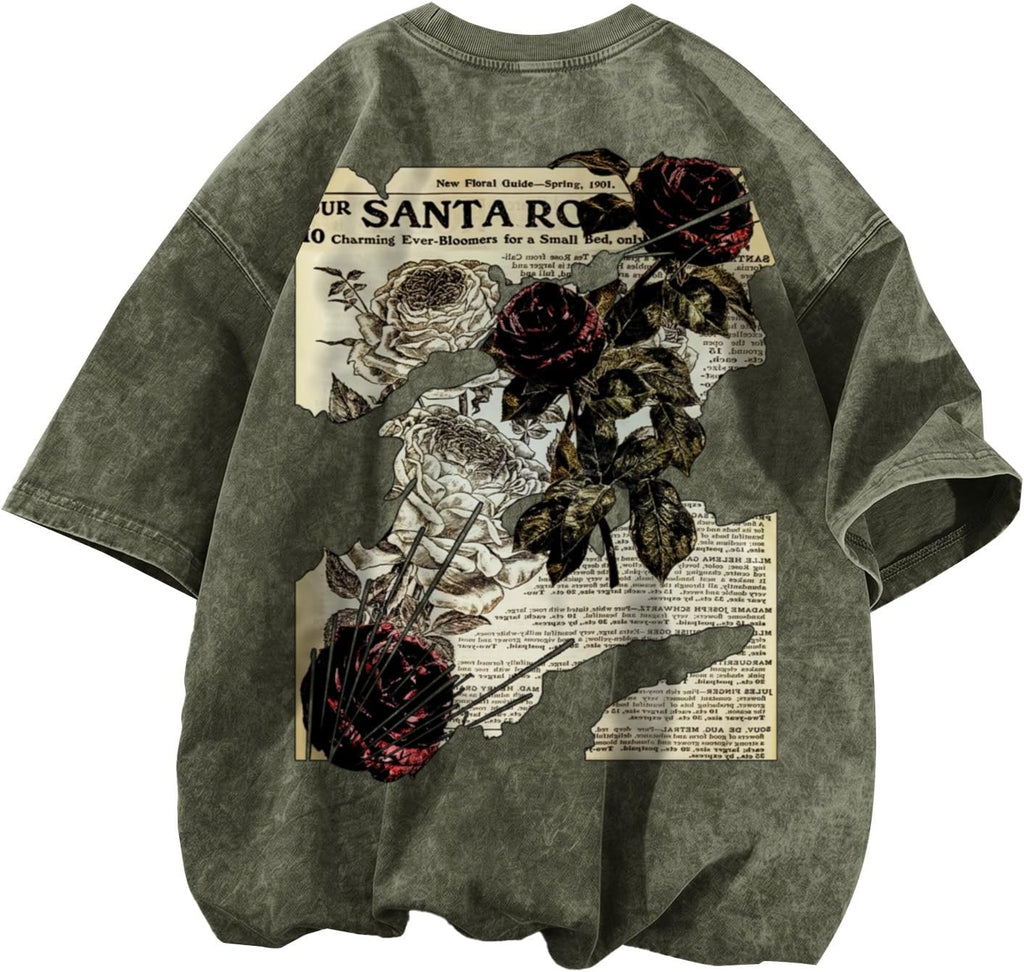 Men's Rose Graphic Acid-Wash T-Shirt