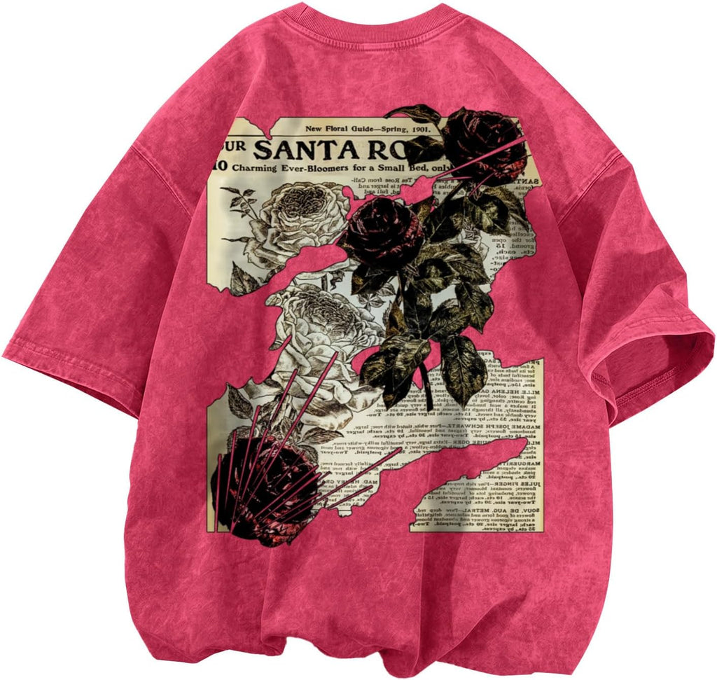 Men's Rose Graphic Acid-Wash T-Shirt