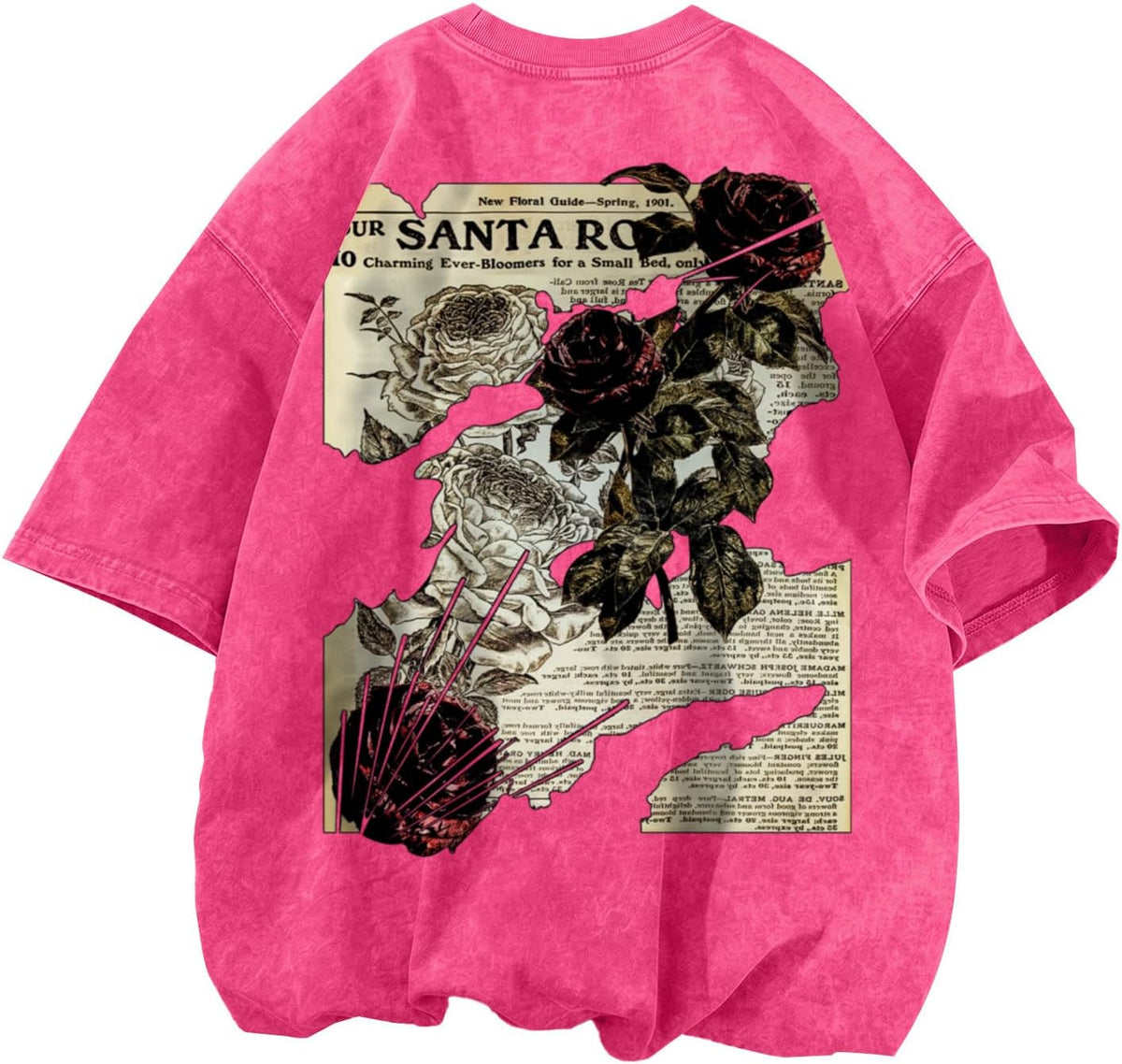 Men's Rose Graphic Acid-Wash T-Shirt