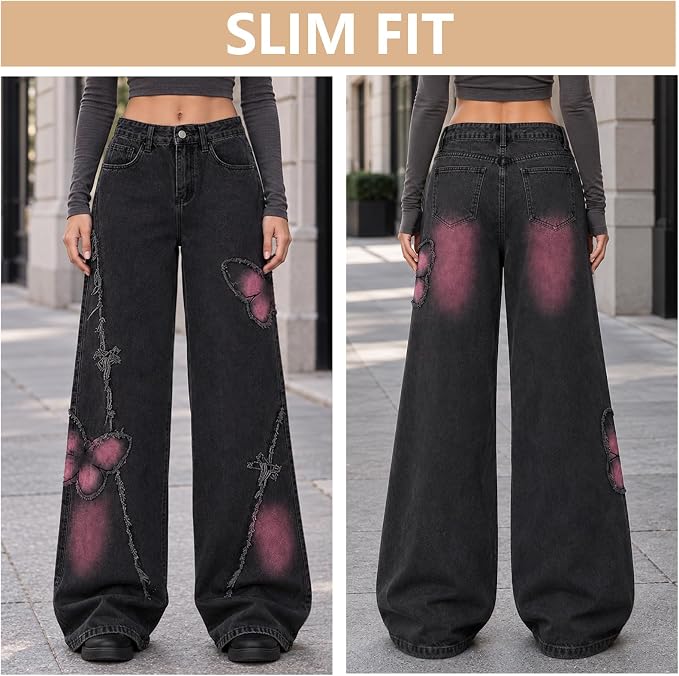 Distressed Women's Y2K Wide-Leg Jeans
