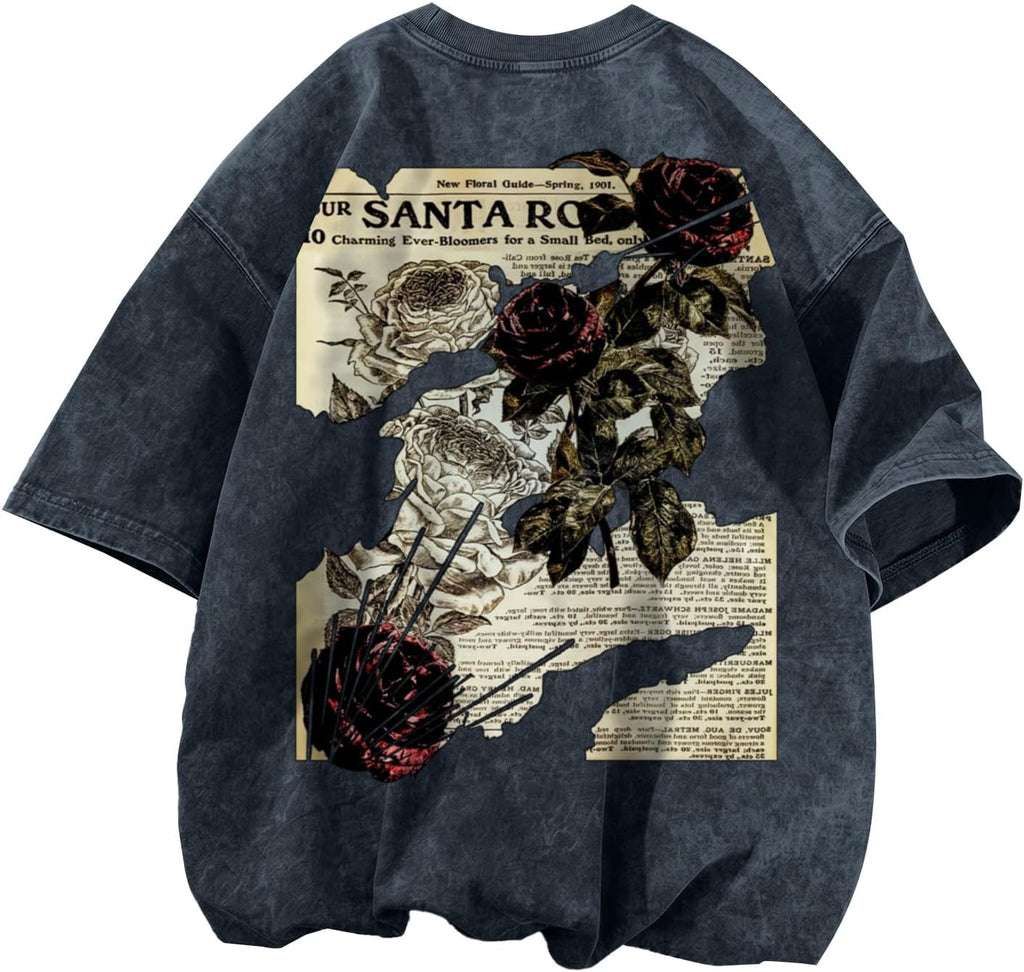 Men's Rose Graphic Acid-Wash T-Shirt