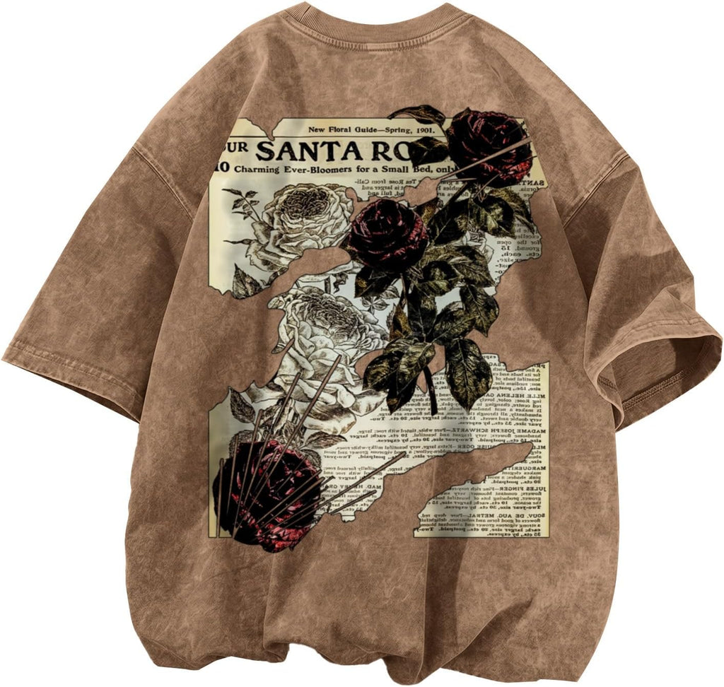 Men's Rose Graphic Acid-Wash T-Shirt