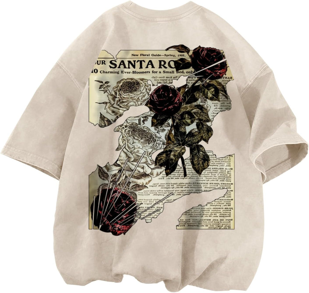 Men's Rose Graphic Acid-Wash T-Shirt