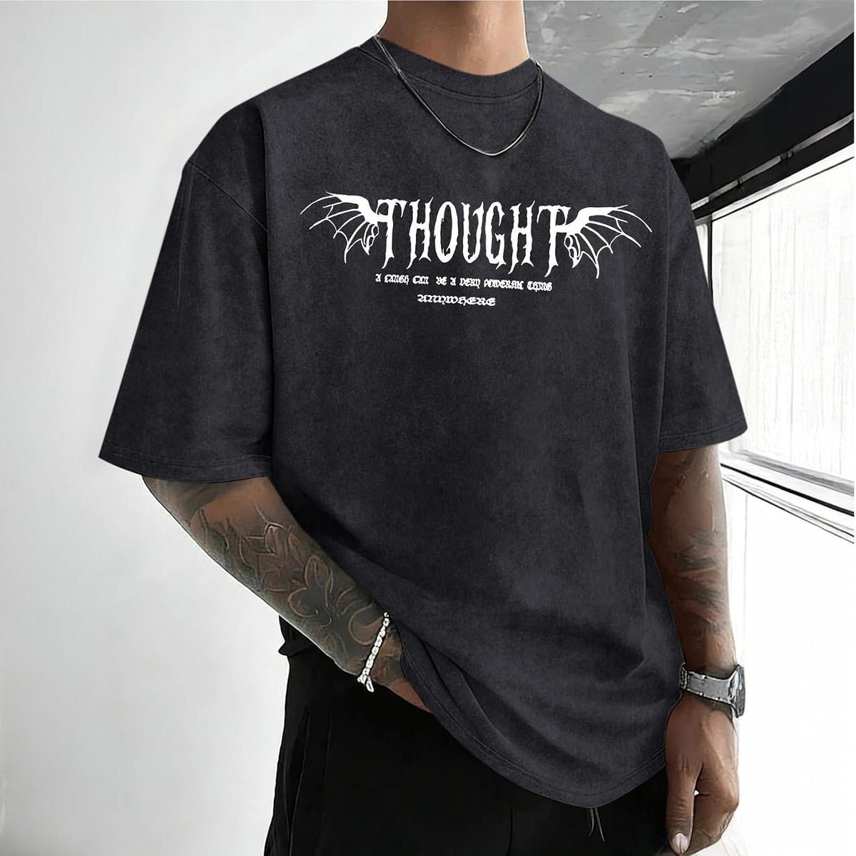 Men's Rose Graphic Acid-Wash T-Shirt