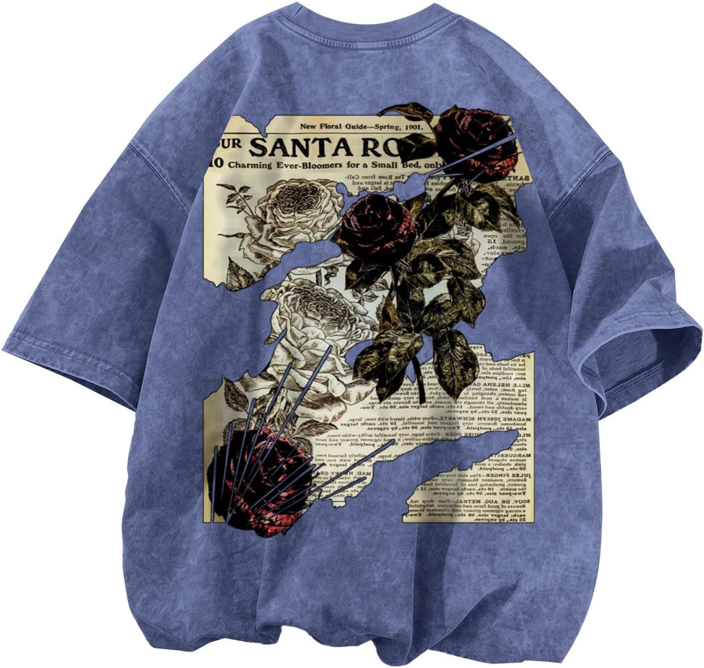 Men's Rose Graphic Acid-Wash T-Shirt