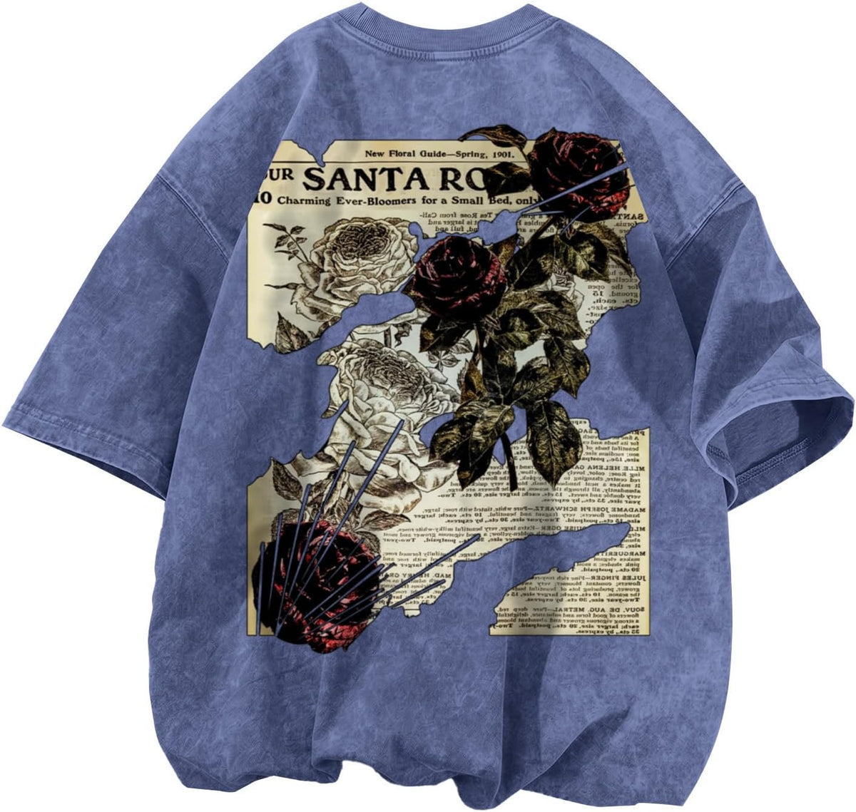 Men's Rose Graphic Acid-Wash T-Shirt