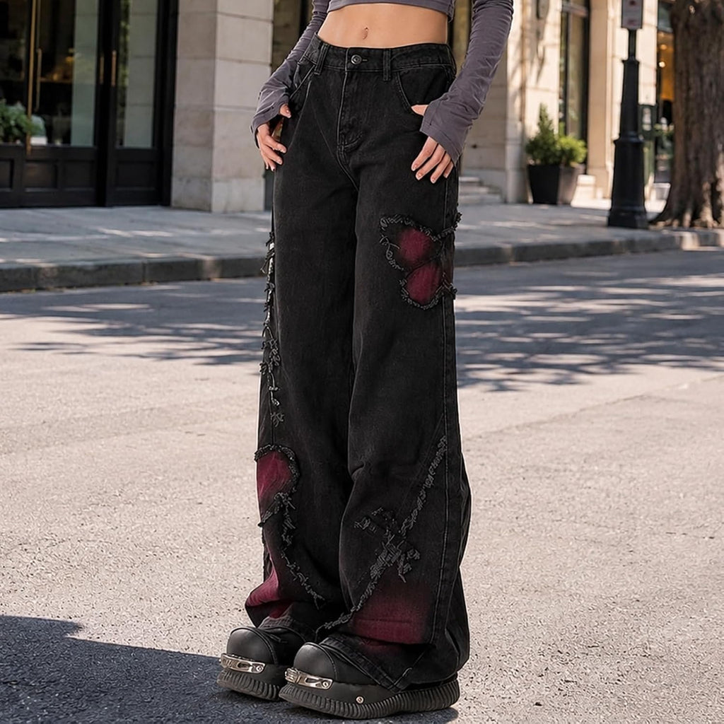 Distressed Women's Y2K Wide-Leg Jeans