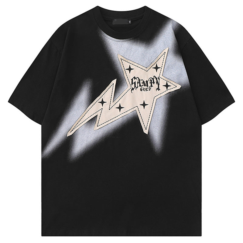 Retro Patchwork Short‑Sleeve T‑Shirt