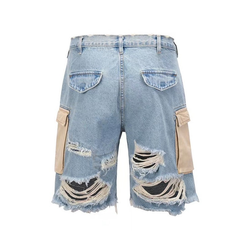 Distressed Cargo Denim Shorts