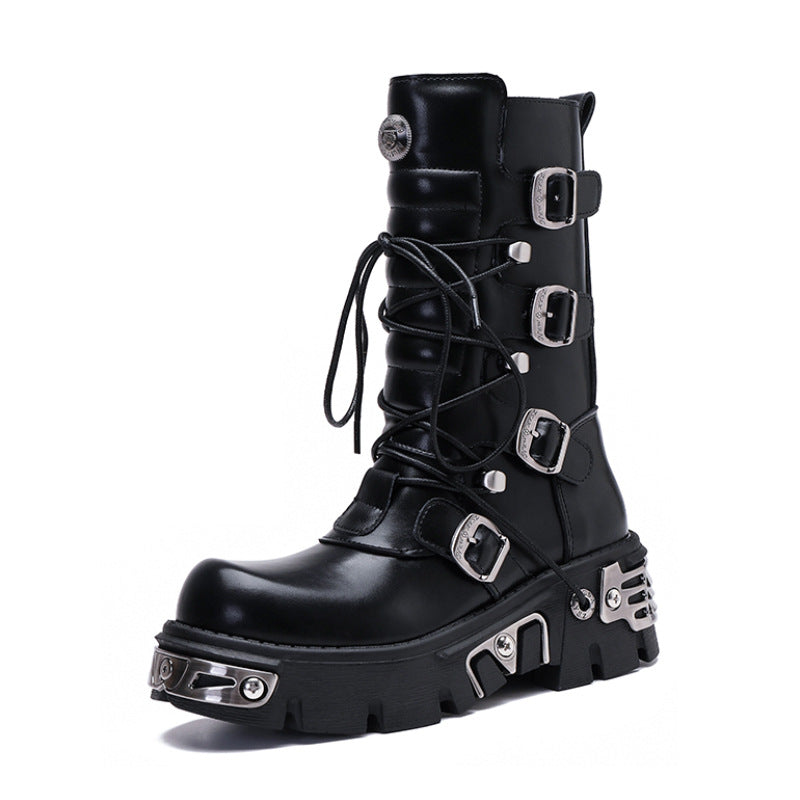 Black Platform Buckle Combat Boots