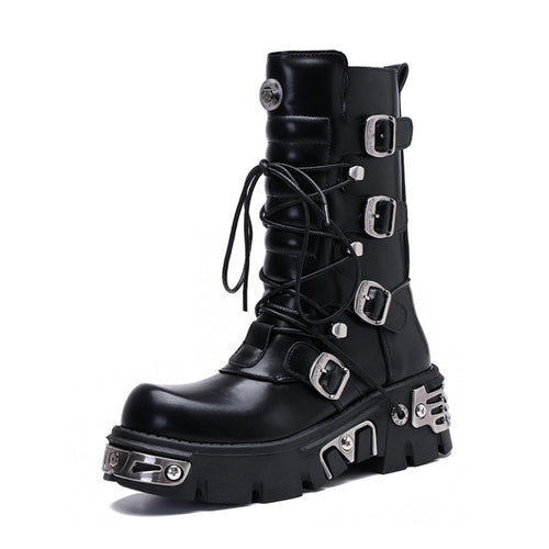Black Platform Buckle Combat Boots