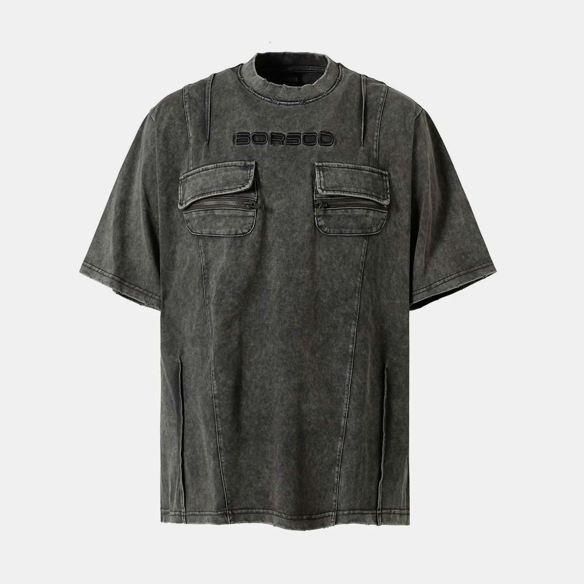 T-shirt w stylu retro z kieszenią i efektem sprania