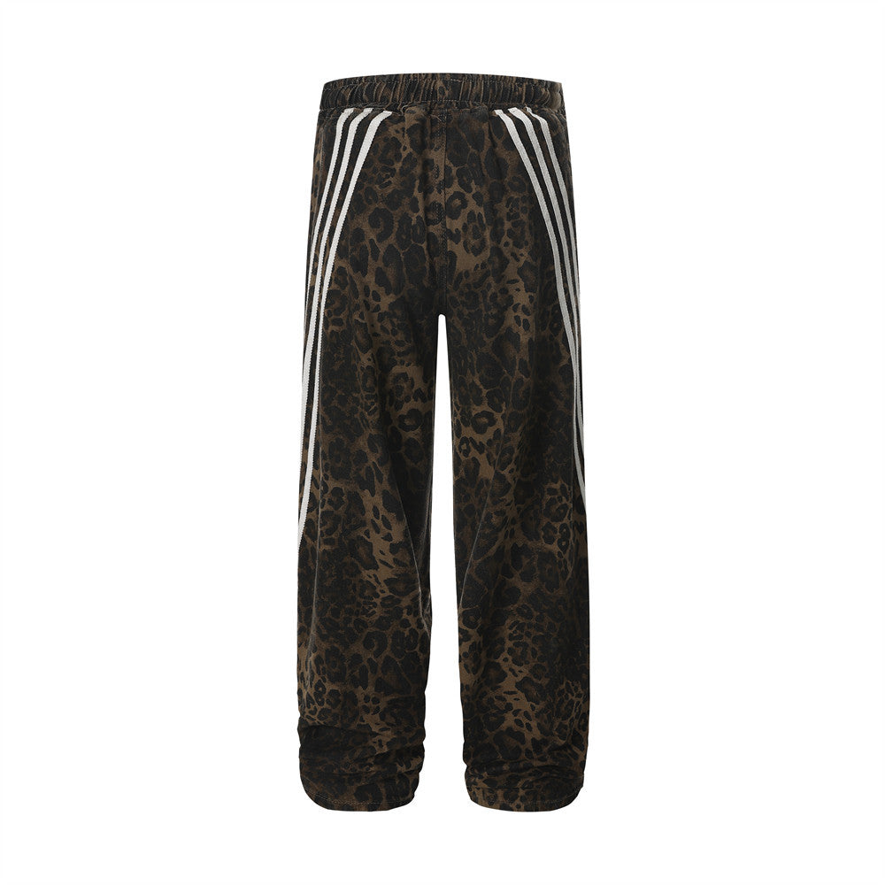Leopard Print Denim Straight-leg Men's Pants