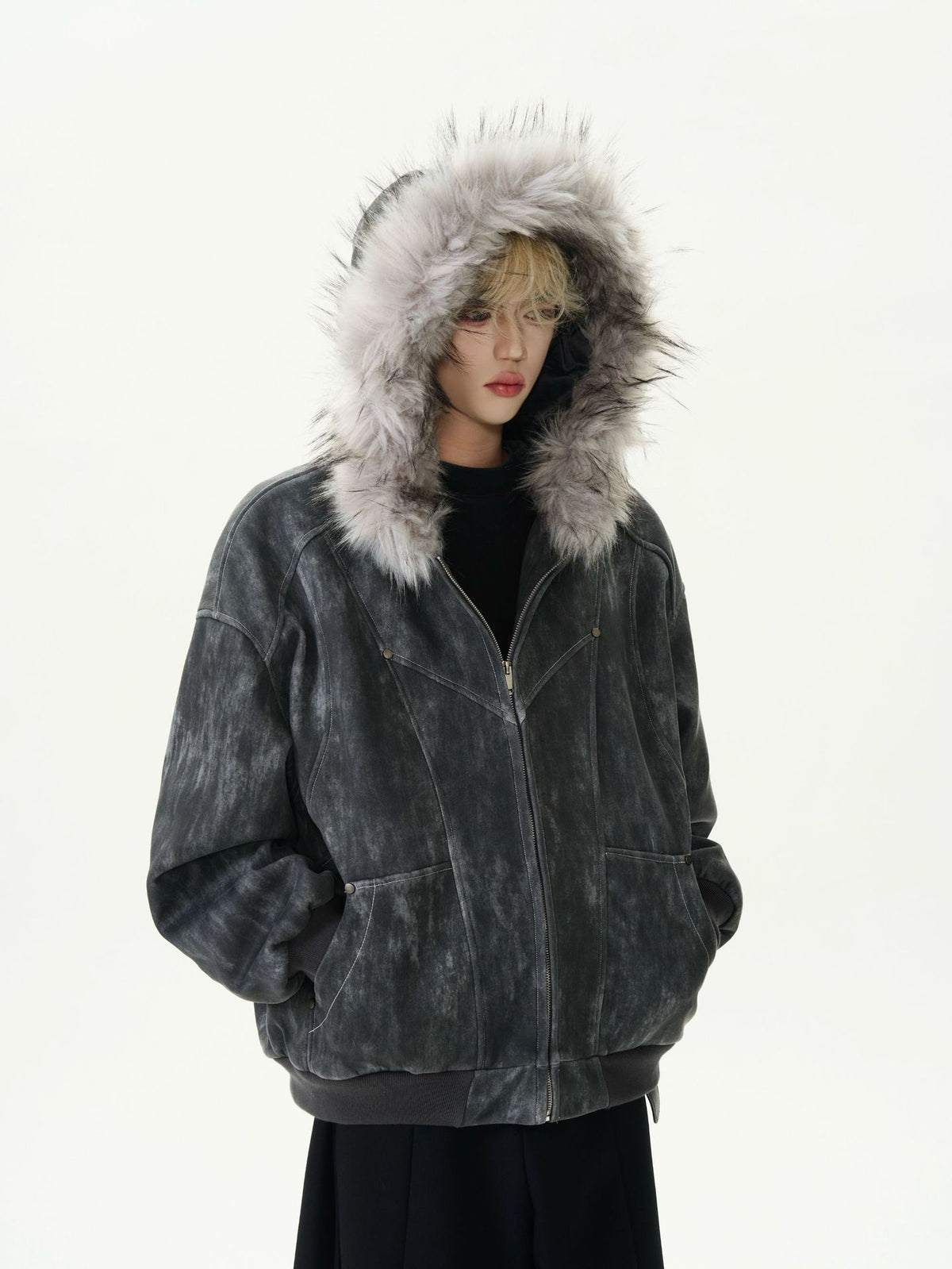 Men's Y2K Fur Collar Hooded Puffer Jacket
