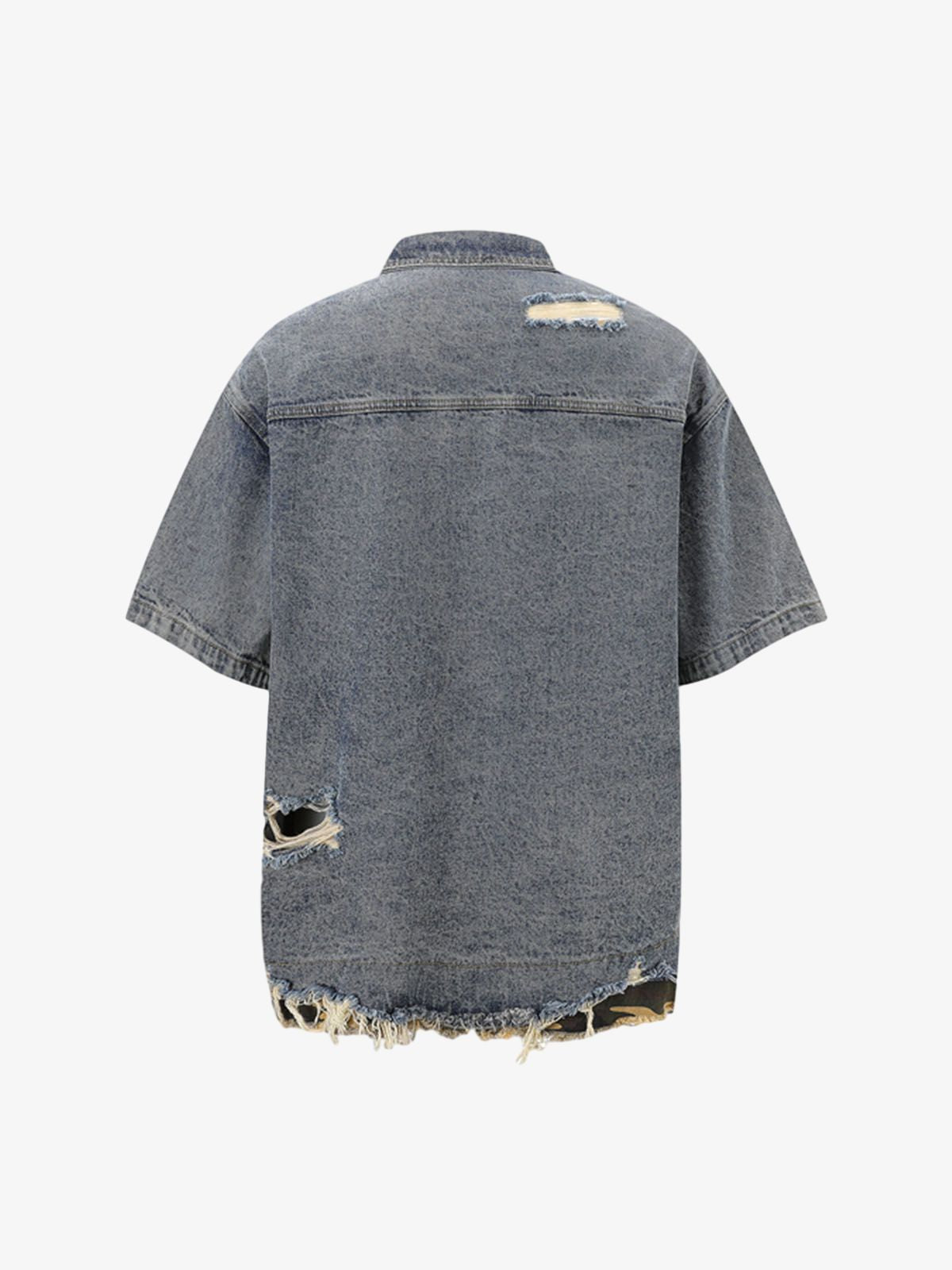Distressed Denim Ripped Short-Sleeve Shirt