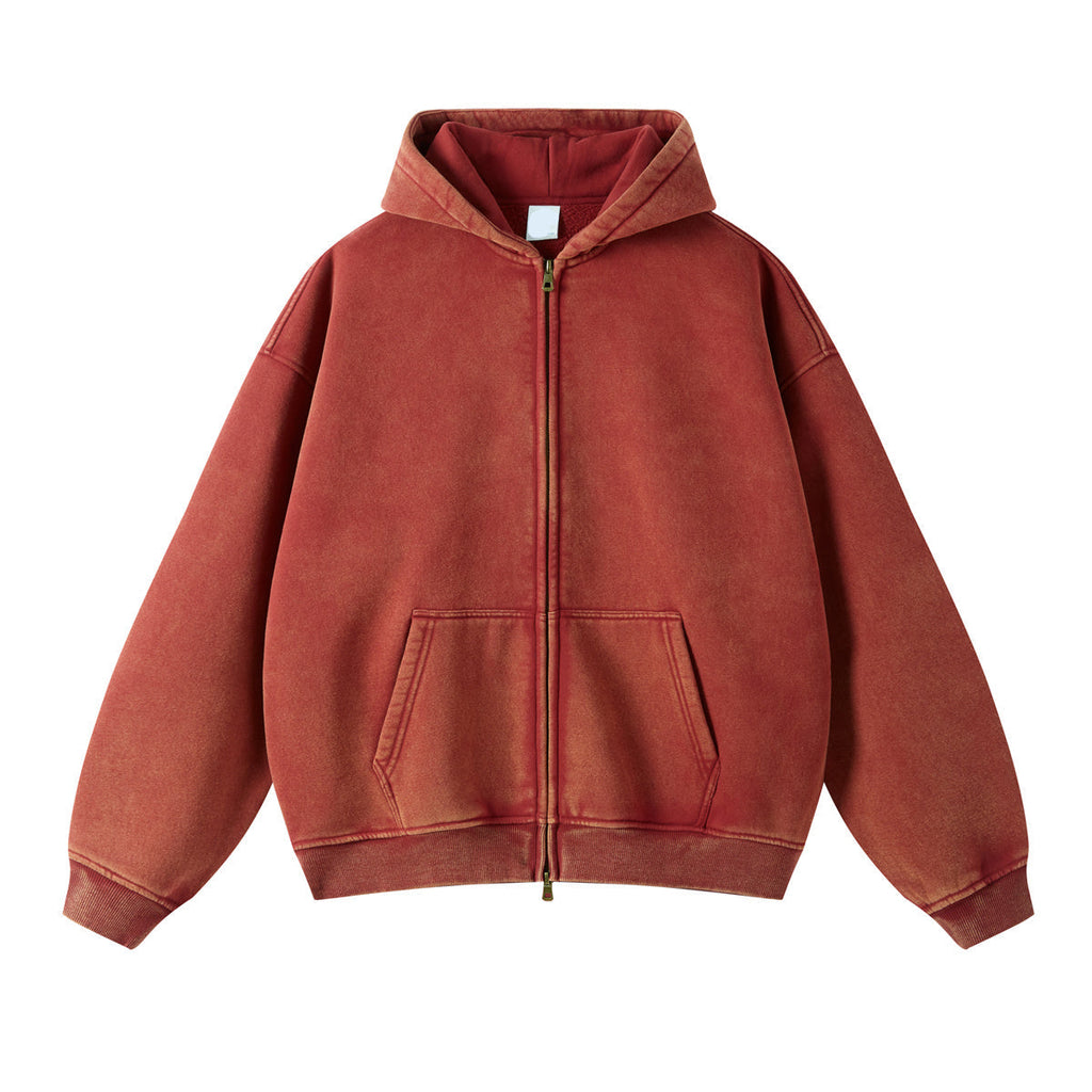 Oversized Vintage Wash Zip-Up Hoodie
