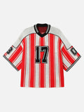 Jersey de punto rojo a rayas de manga corta para hombre