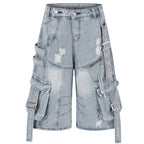 Men's Frayed-hem Distressed Denim Capri Pants