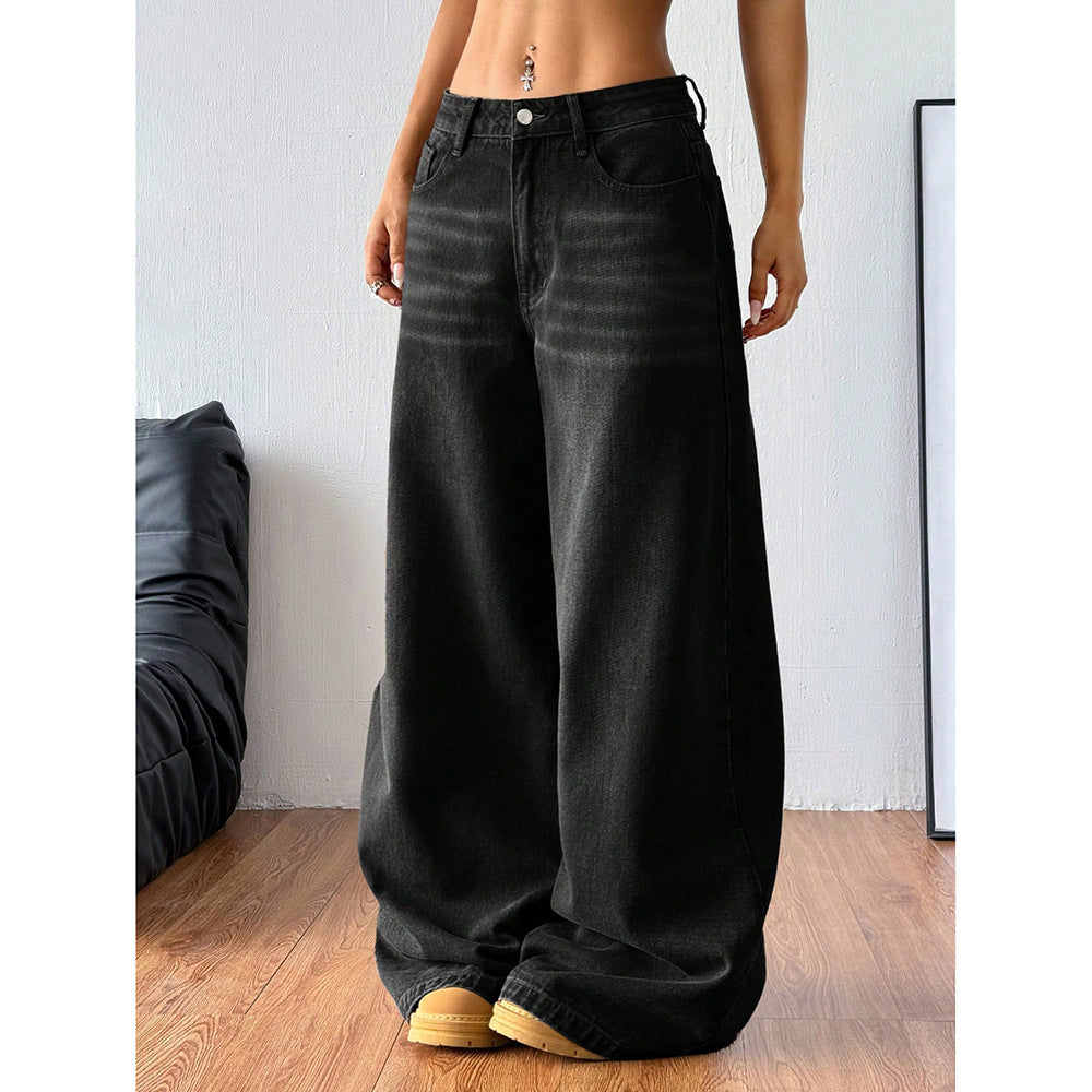 Women's Washed Wide-Leg Denim Jeans