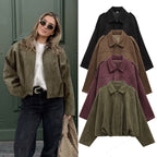 Women's Vintage Suede Oversized Batwing Sleeve Bomber Jacket