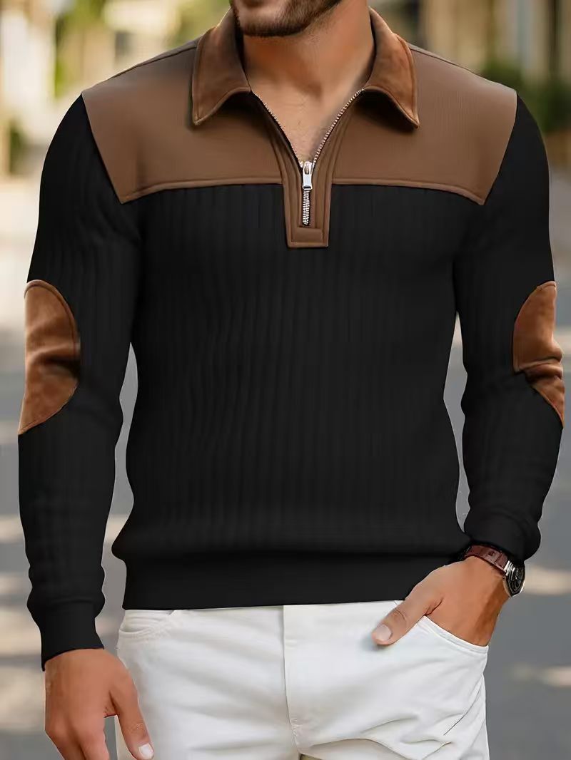 Men’s Half-Zip Color Block Polo Sweater | Ribbed Knit Pullover