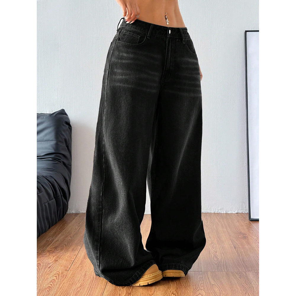 Women's Washed Wide-Leg Denim Jeans